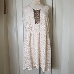 MAURICES beige cream beaded stretch lace lined sleeveless elastic waist dress